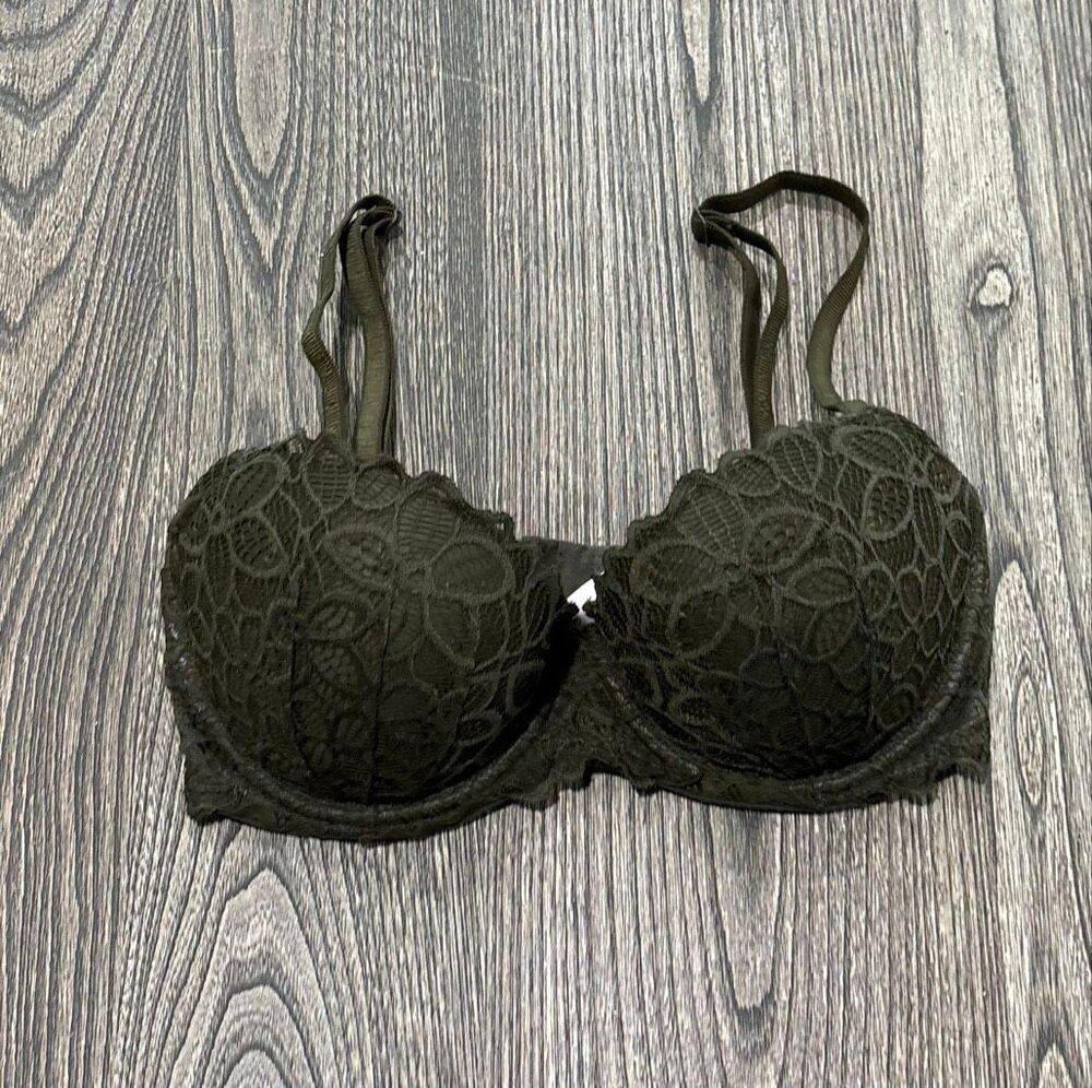 Victoria's Secret PINK Women's Floral Lace Padded Date Push-up Bra Olive Sz 32DD